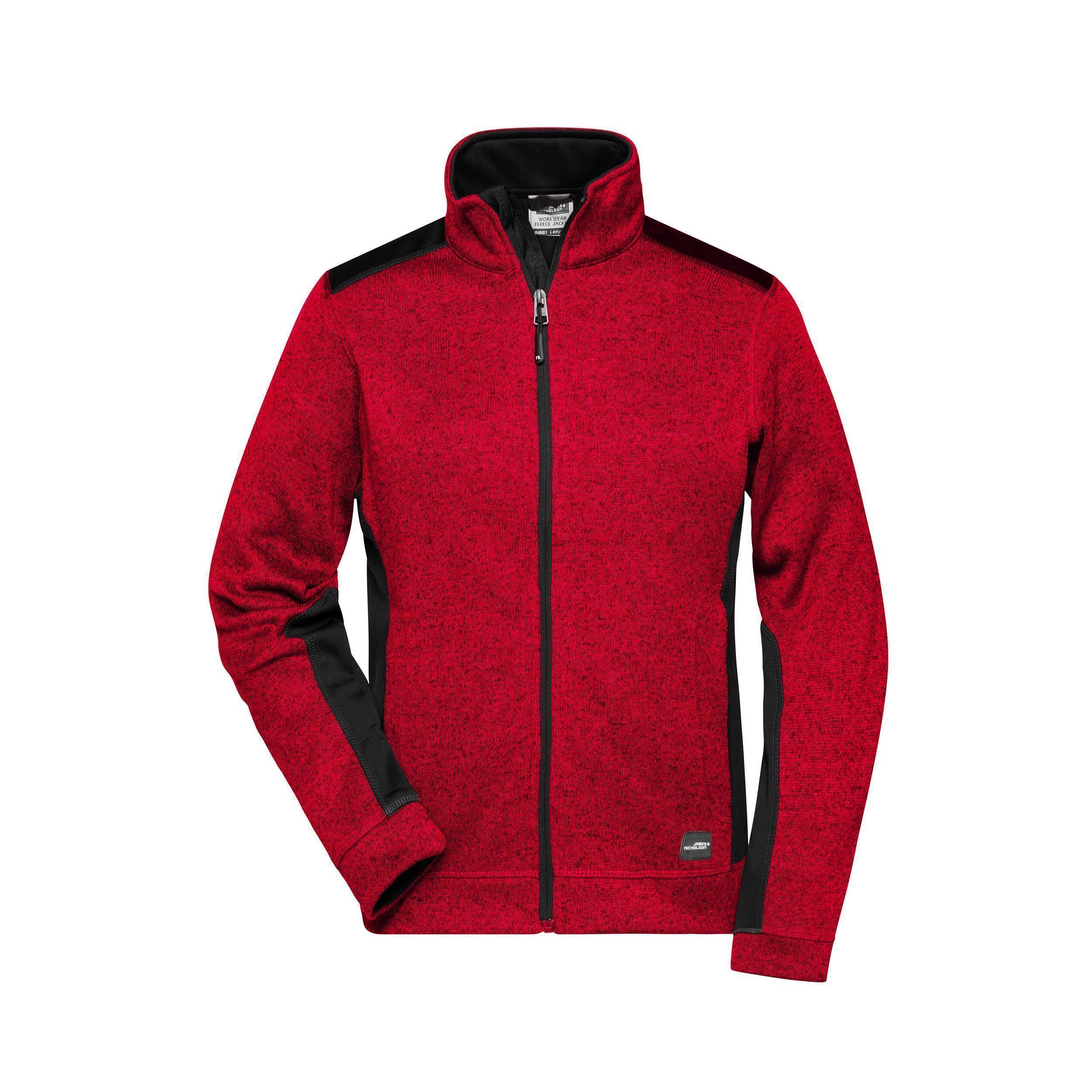James & Nicholson® JN861 Ladies' Knitted Workwear Fleece Jacket red-melange/black_XS