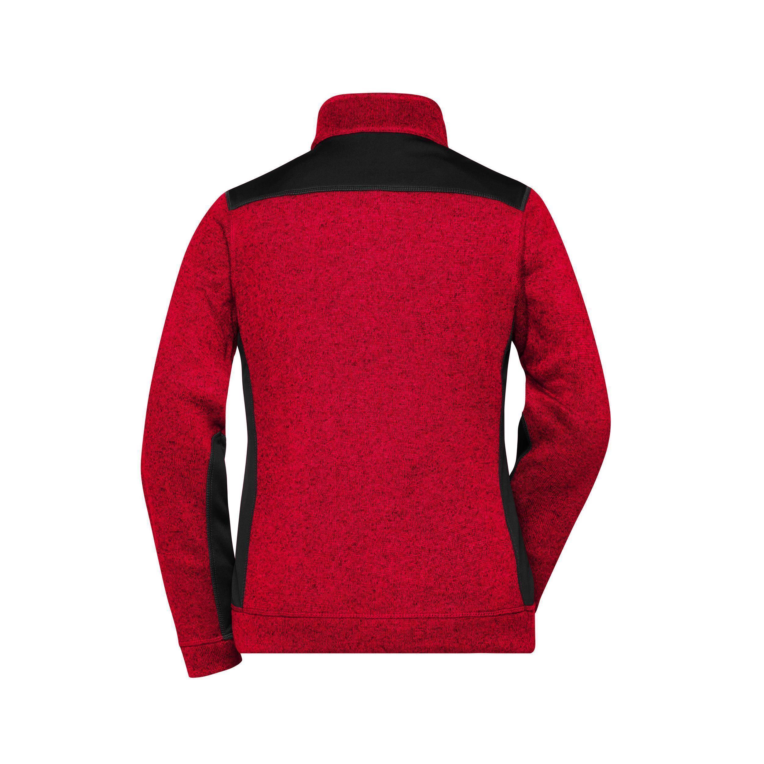 James & Nicholson® JN861 Ladies' Knitted Workwear Fleece Jacket red-melange/black_3XL