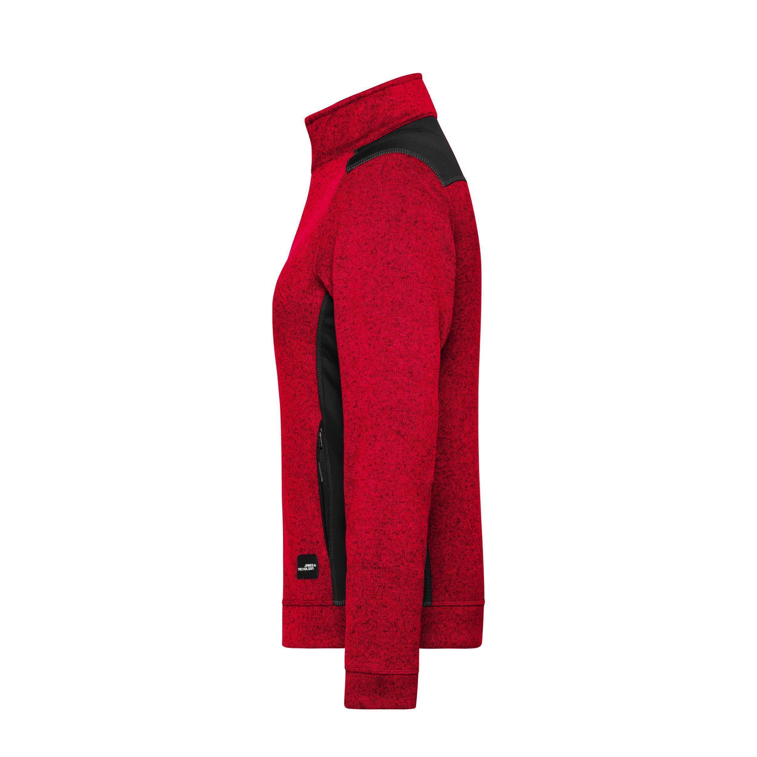 James & Nicholson® JN861 Ladies' Knitted Workwear Fleece Jacket red-melange/black_XS