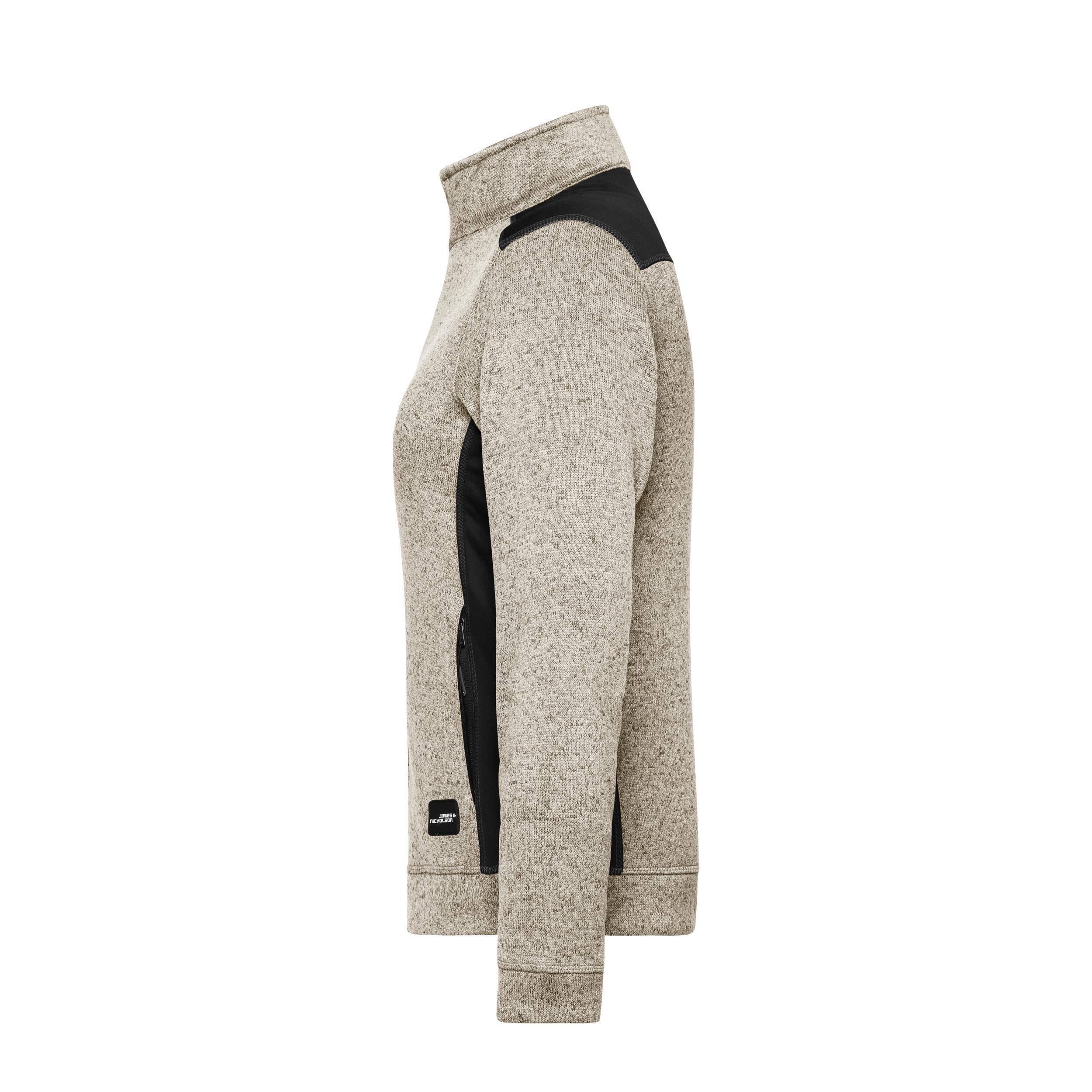 James & Nicholson® JN861 Ladies' Knitted Workwear Fleece Jacket stone-melange/black_L