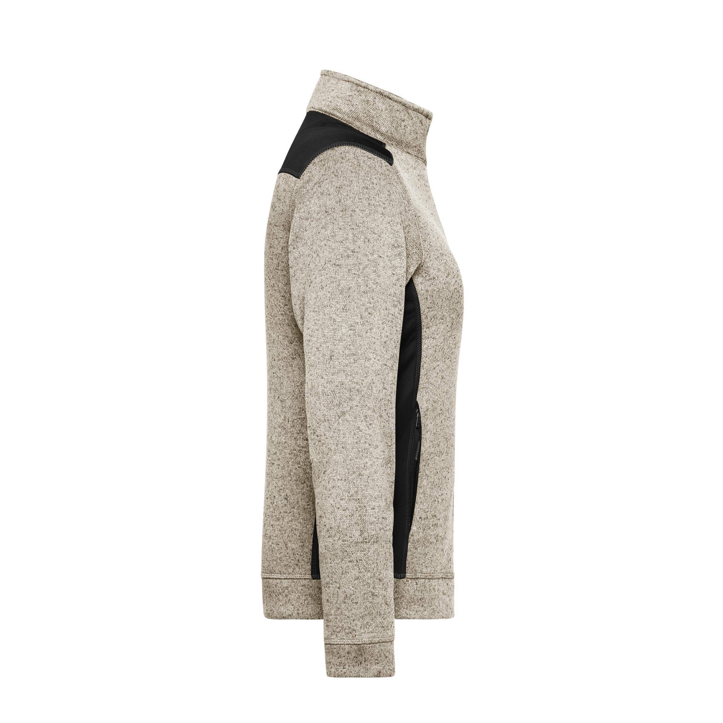 James & Nicholson® JN861 Ladies' Knitted Workwear Fleece Jacket stone-melange/black_XS