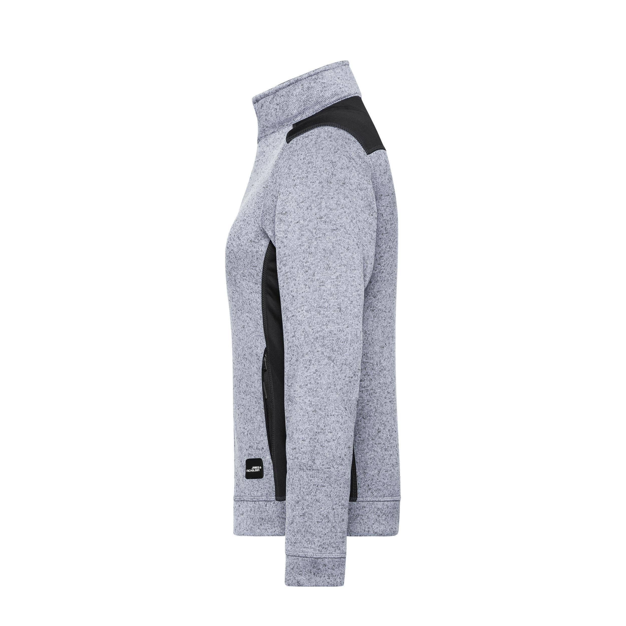 James & Nicholson® JN861 Ladies' Knitted Workwear Fleece Jacket white-melange/carbon_S