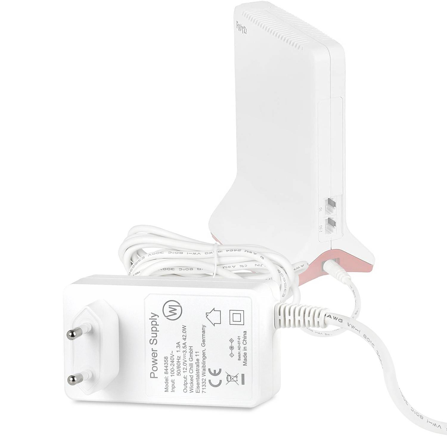 Wicked Chili 12V / 3,5A / 3m Netzteil extra lang für AVM Fritz!box WLAN Router und Repeater (AX, DSL, Cable, LTE) weiss