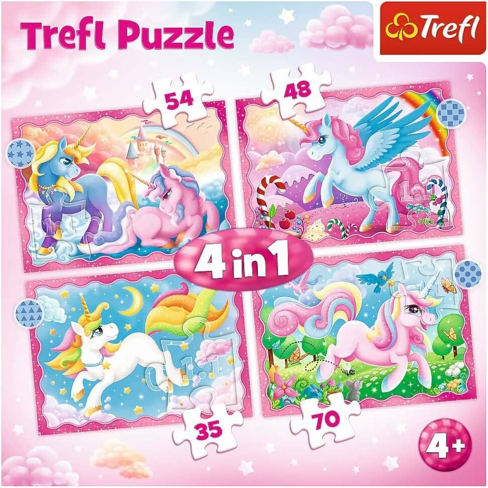 TREFL Puzzle Einhörner und Magie 4in1 (35,48,54,70 Teile)