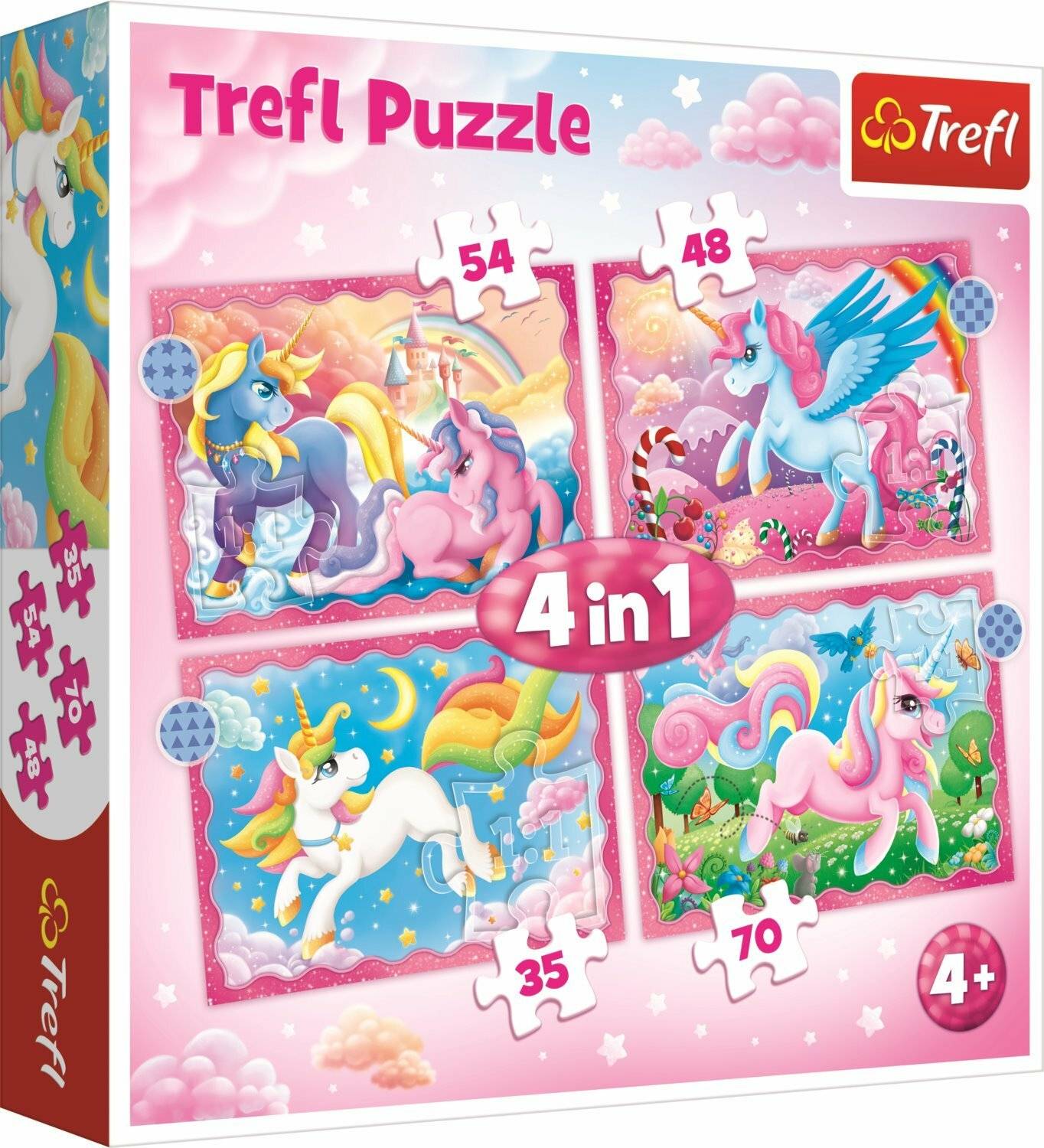 TREFL Puzzle Einhörner und Magie 4in1 (35,48,54,70 Teile)