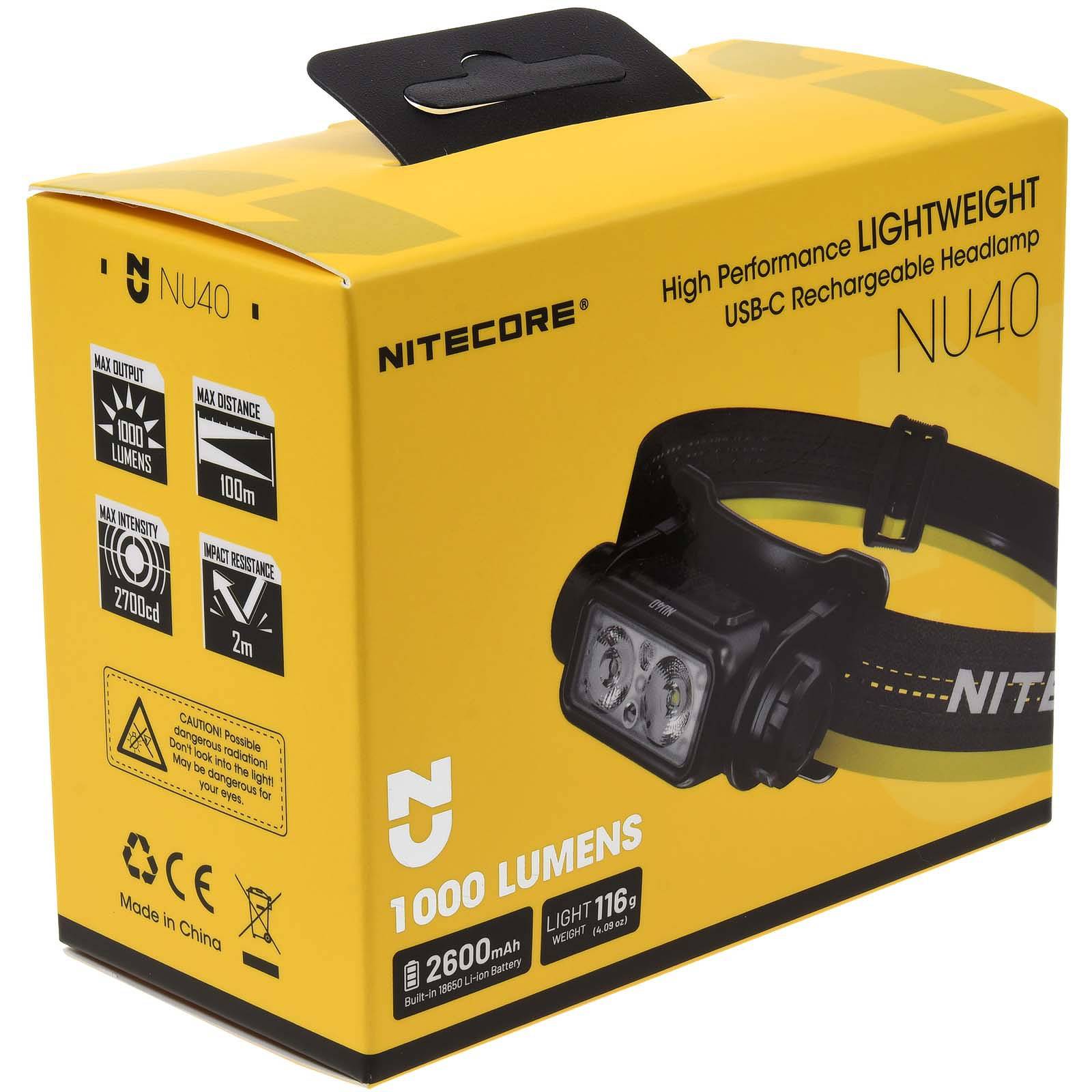 Nitecore NU40 LED Kopflampe, Stirnlampe, Headlamp, USB-C, max. 1000 Lumen, Li-Ion