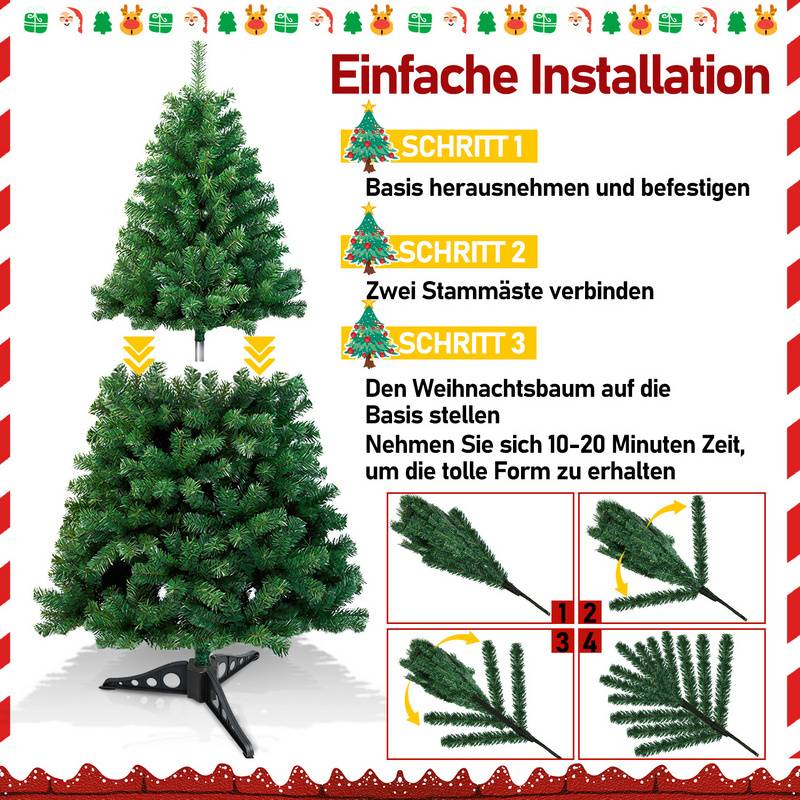120cm Künstlicher Weihnachtsbaum, Tannenbaum mit Metallständer, Christbaum 220 Spitzen PVC Nadeln, Kunstbaum Weihnachten Klappsystem grün