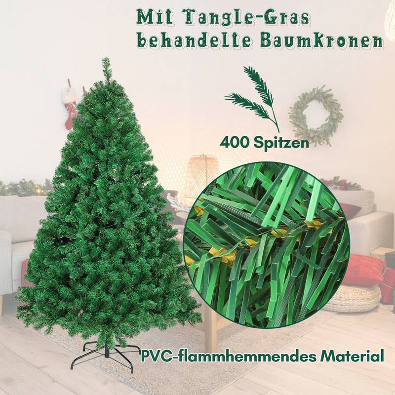 Künstlicher Weihnachtsbaum 150cm Tannenbaum Christbaum Kunstbaum Dekobaum mit Baumständer Weihnachtsdeko Grün PVC