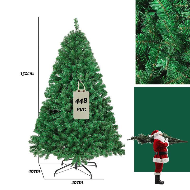 künstlicher Weihnachtsbaum 150cm (Ø ca. 92 cm) mit 488 Spitzen und Schnellaufbau Klapp-System, schwer entflammbar, inkl. Metall-Ständer,Grün