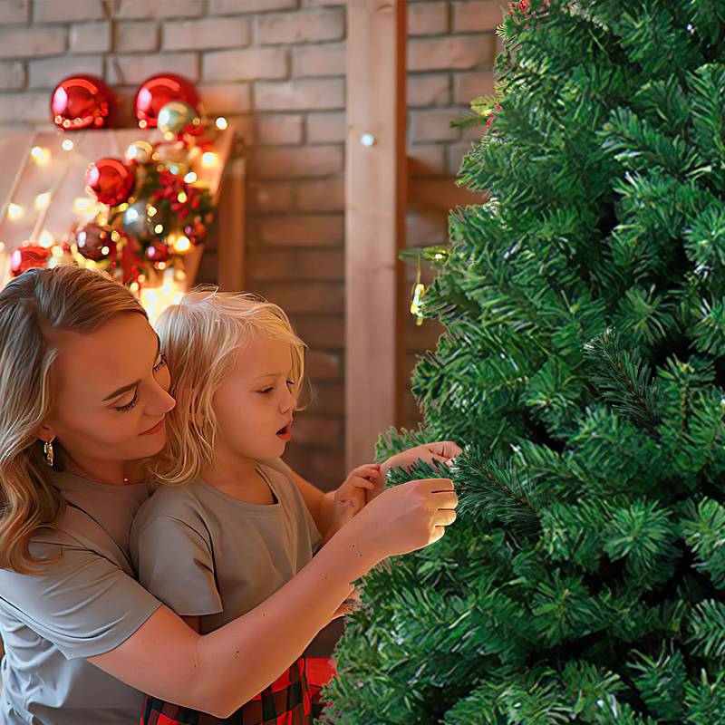 künstlicher Weihnachtsbaum 150cm (Ø ca. 92 cm) mit 488 Spitzen und Schnellaufbau Klapp-System, schwer entflammbar, inkl. Metall-Ständer,Grün