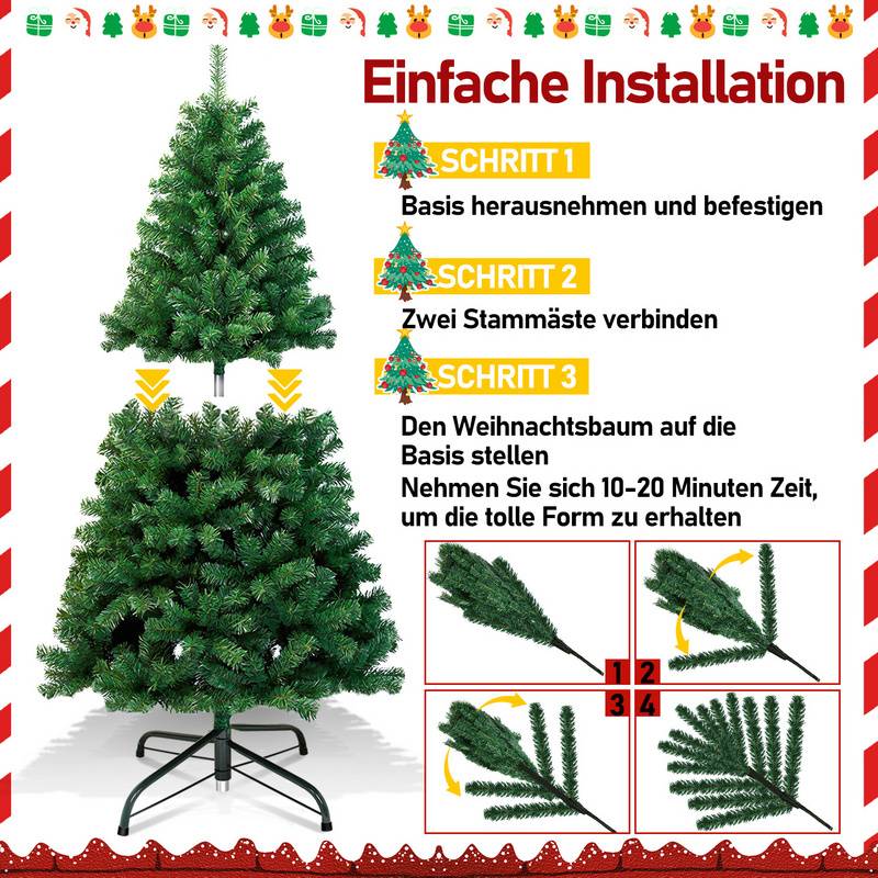 Künstlicher Weihnachtsbaum 150cm Tannenbaum Christbaum Kunstbaum Dekobaum mit Baumständer Weihnachtsdeko Grün PVC