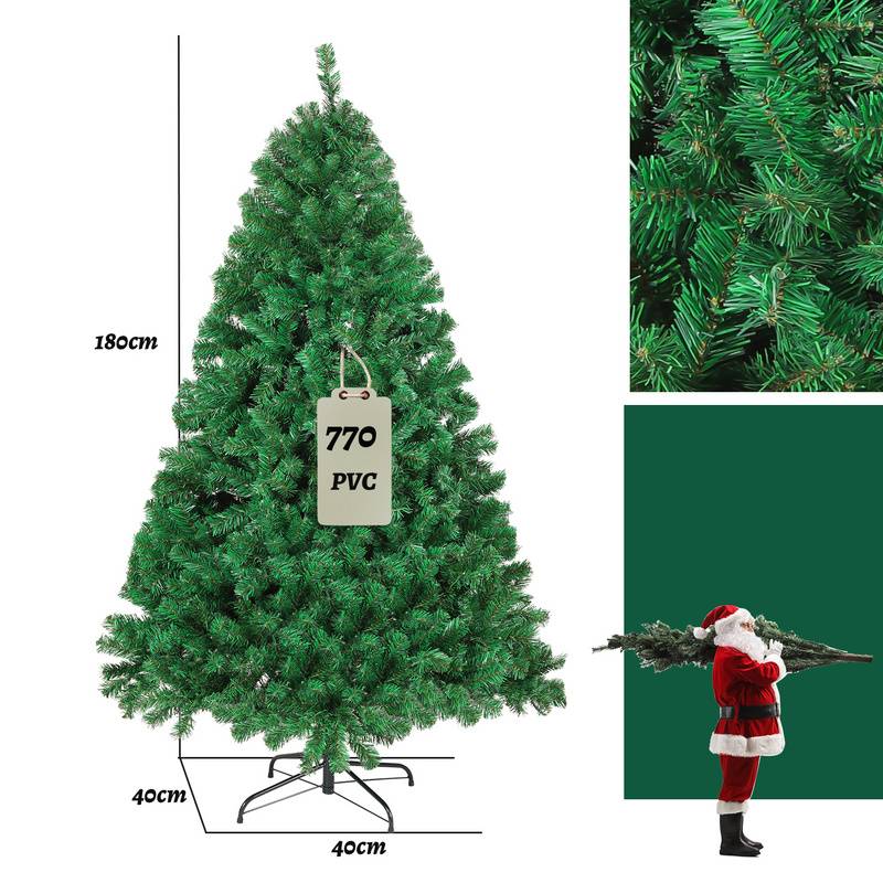 künstlicher Weihnachtsbaum 180cm (Ø ca. 106 cm) mit 770 Spitzen und Schnellaufbau Klapp-System, schwer entflammbar, inkl. Metall-Ständer,Grün