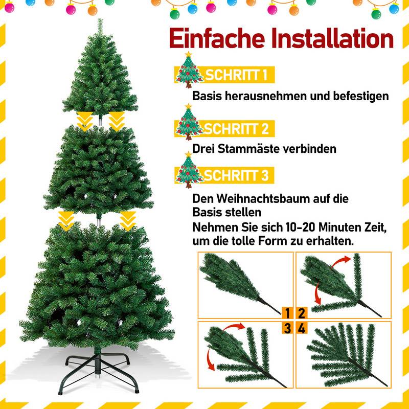 künstlicher Weihnachtsbaum 180cm (Ø ca. 106 cm) mit 770 Spitzen und Schnellaufbau Klapp-System, schwer entflammbar, inkl. Metall-Ständer,Grün