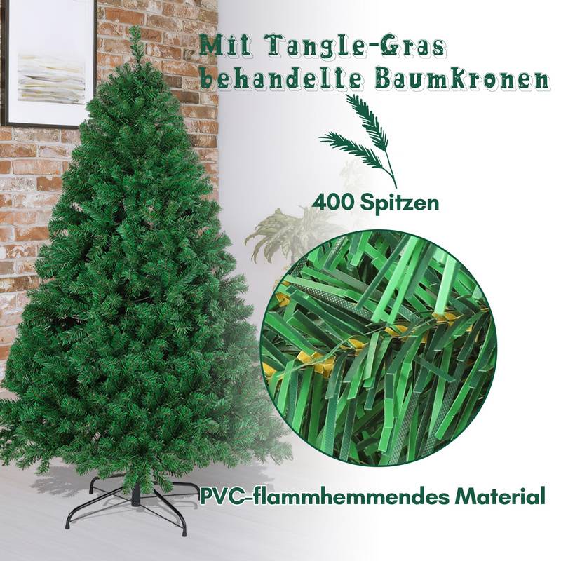 künstlicher Weihnachtsbaum 180cm (Ø ca. 106 cm) mit 770 Spitzen und Schnellaufbau Klapp-System, schwer entflammbar, inkl. Metall-Ständer,Grün