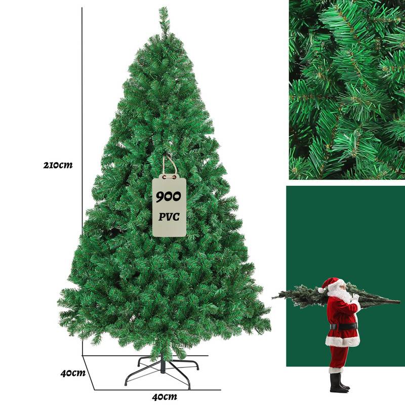 künstlicher Weihnachtsbaum 210cm (Ø ca. 115 cm) mit 900 Spitzen und Schnellaufbau Klapp-System, schwer entflammbar, inkl. Metall-Ständer,Grün