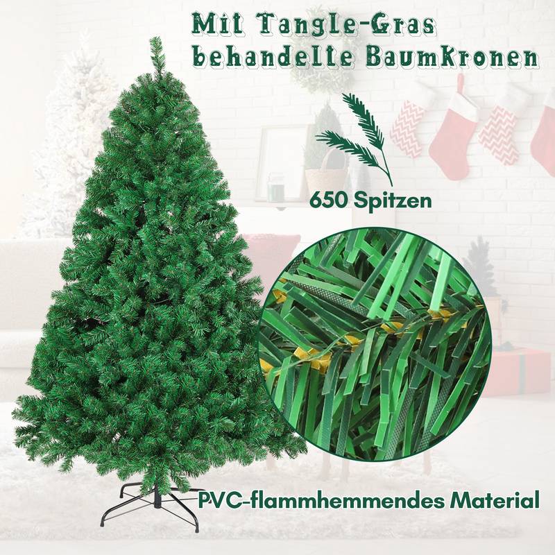 Künstlicher Weihnachtsbaum 180cm Tannenbaum Christbaum Kunstbaum Dekobaum mit Baumständer Weihnachtsdeko Grün PVC