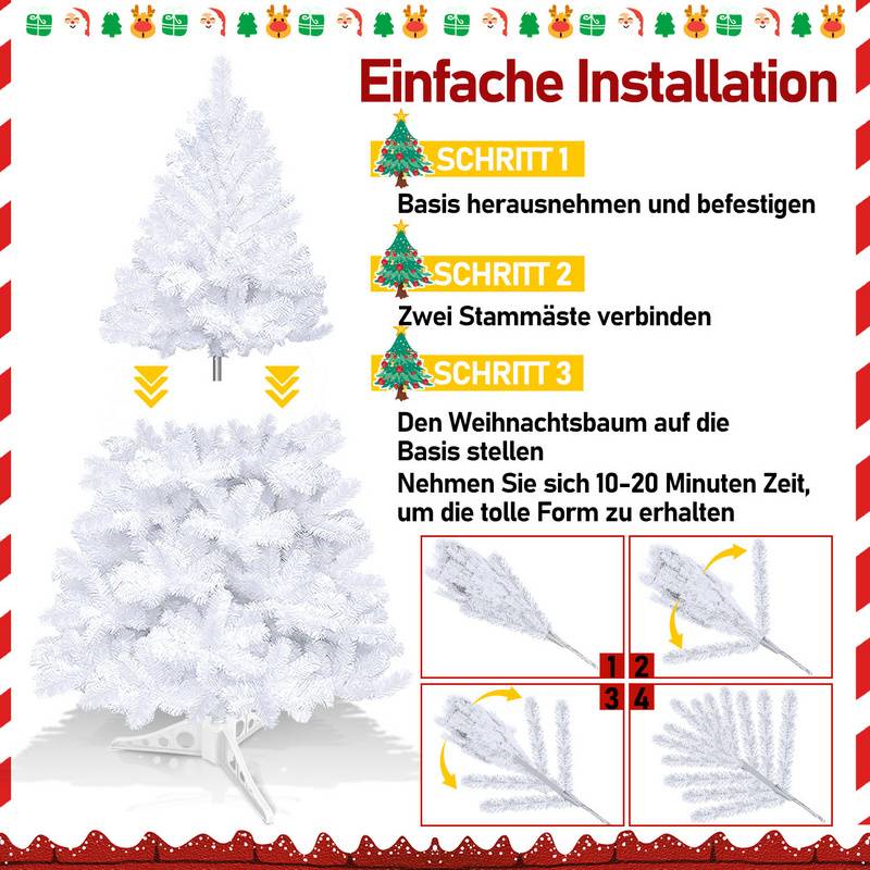 künstlicher Weihnachtsbaum 120cm (Ø ca. 76 cm) mit 220 Spitzen und Schnellaufbau Klapp-System, schwer entflammbar, inkl. Ständer,Weiß
