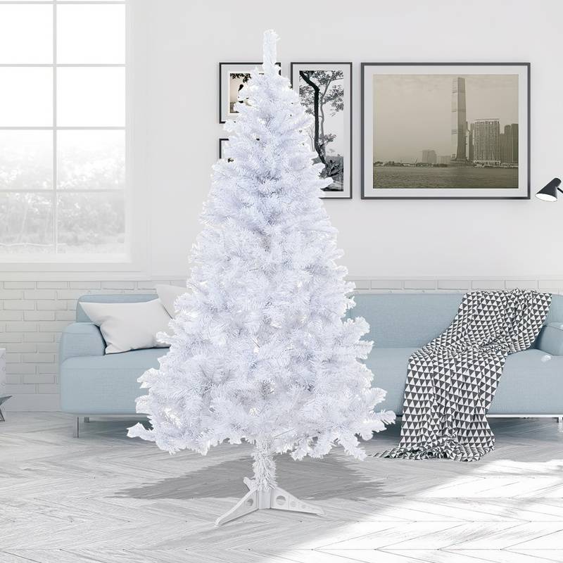 künstlicher Weihnachtsbaum 120cm (Ø ca. 76 cm) mit 220 Spitzen und Schnellaufbau Klapp-System, schwer entflammbar, inkl. Ständer,Weiß