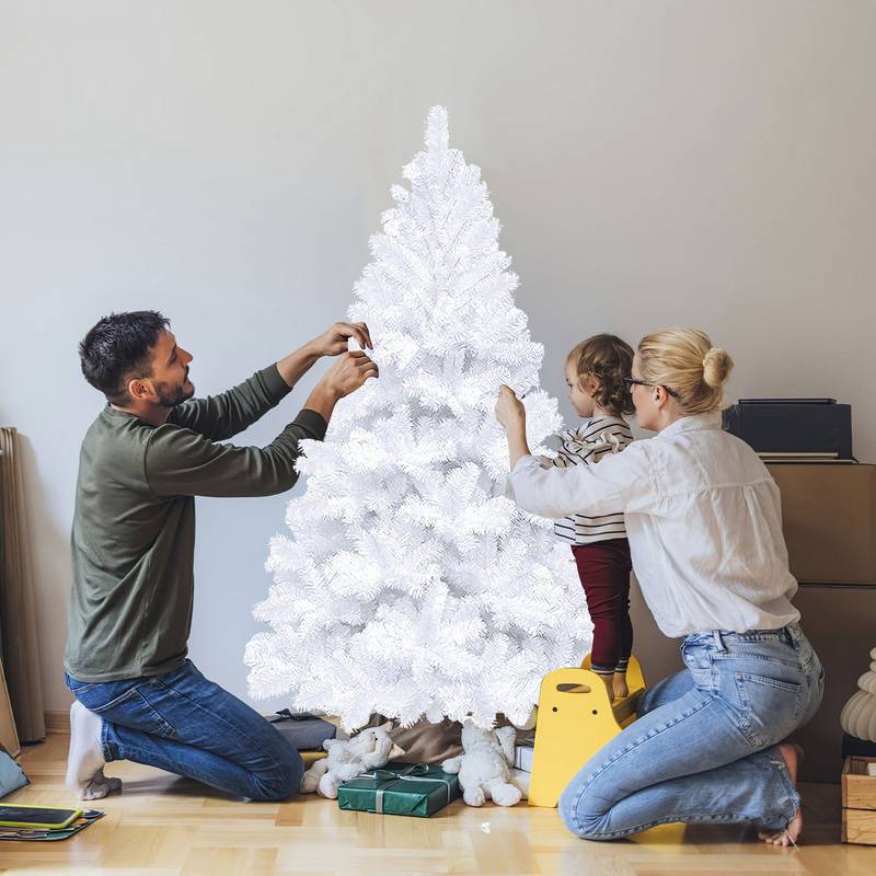 künstlicher Weihnachtsbaum 150cm (Ø ca. 92 cm) mit 488 Spitzen und Schnellaufbau Klapp-System, schwer entflammbar, inkl. Metall-Ständer,Weiß
