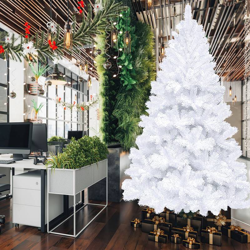 künstlicher Weihnachtsbaum 180cm (Ø ca. 106 cm) mit 770 Spitzen und Schnellaufbau Klapp-System, schwer entflammbar, inkl. Metall-Ständer,Weiß
