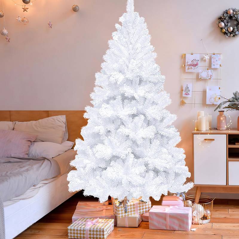 künstlicher Weihnachtsbaum 210cm (Ø ca. 115 cm) mit 900 Spitzen und Schnellaufbau Klapp-System, schwer entflammbar, inkl. Metall-Ständer,Weiß