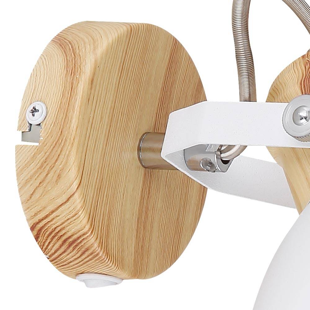 Wandlampe Leseleuchte Wohnzimmerlampe Wandleuchte Schlafzimmerlampe schwenkbar, Metall Holzoptik weiß, 1x E27, BxH 15 x 18,5 cm