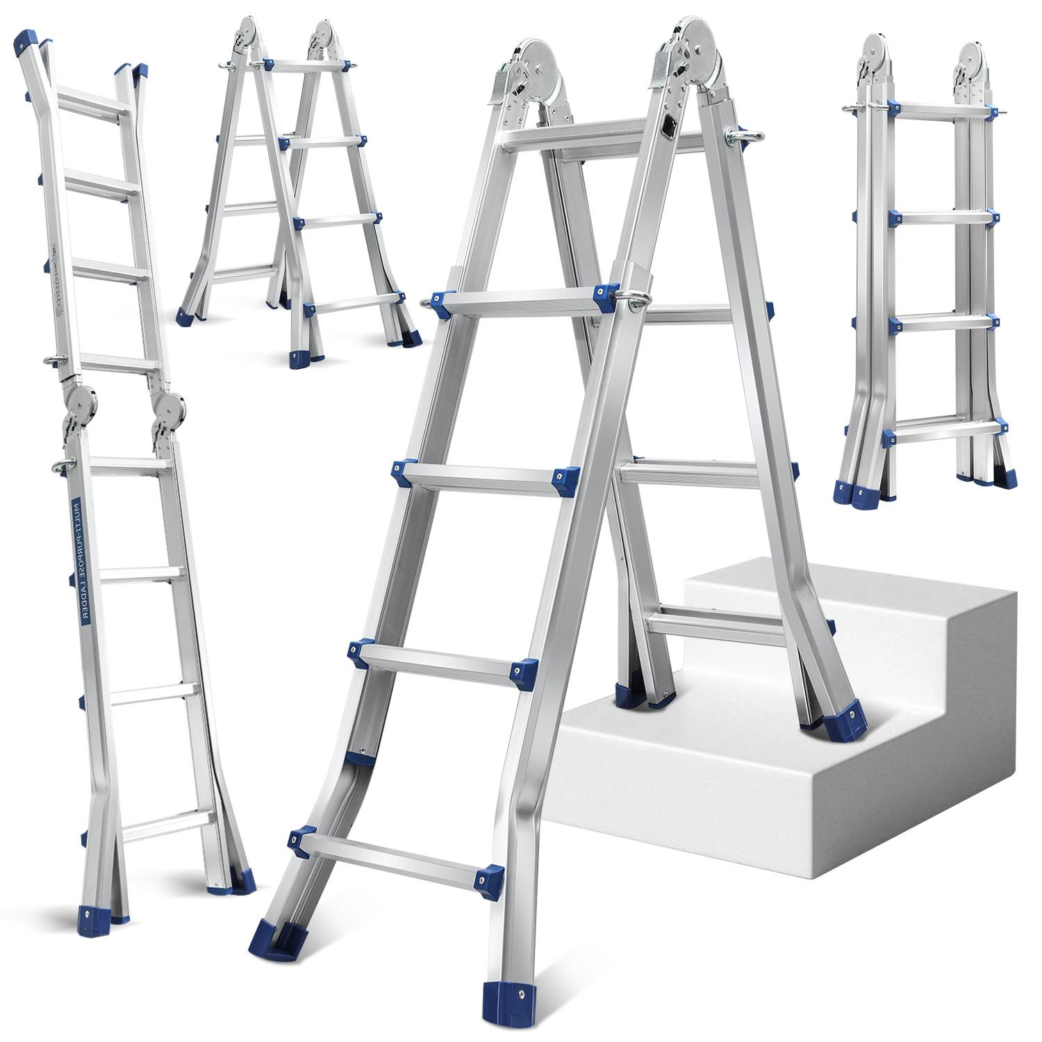 Mehrzweckleiter 4x4 Alu Multifunktionsleiter Teleskopleiter 402cm Silber bis 150kg