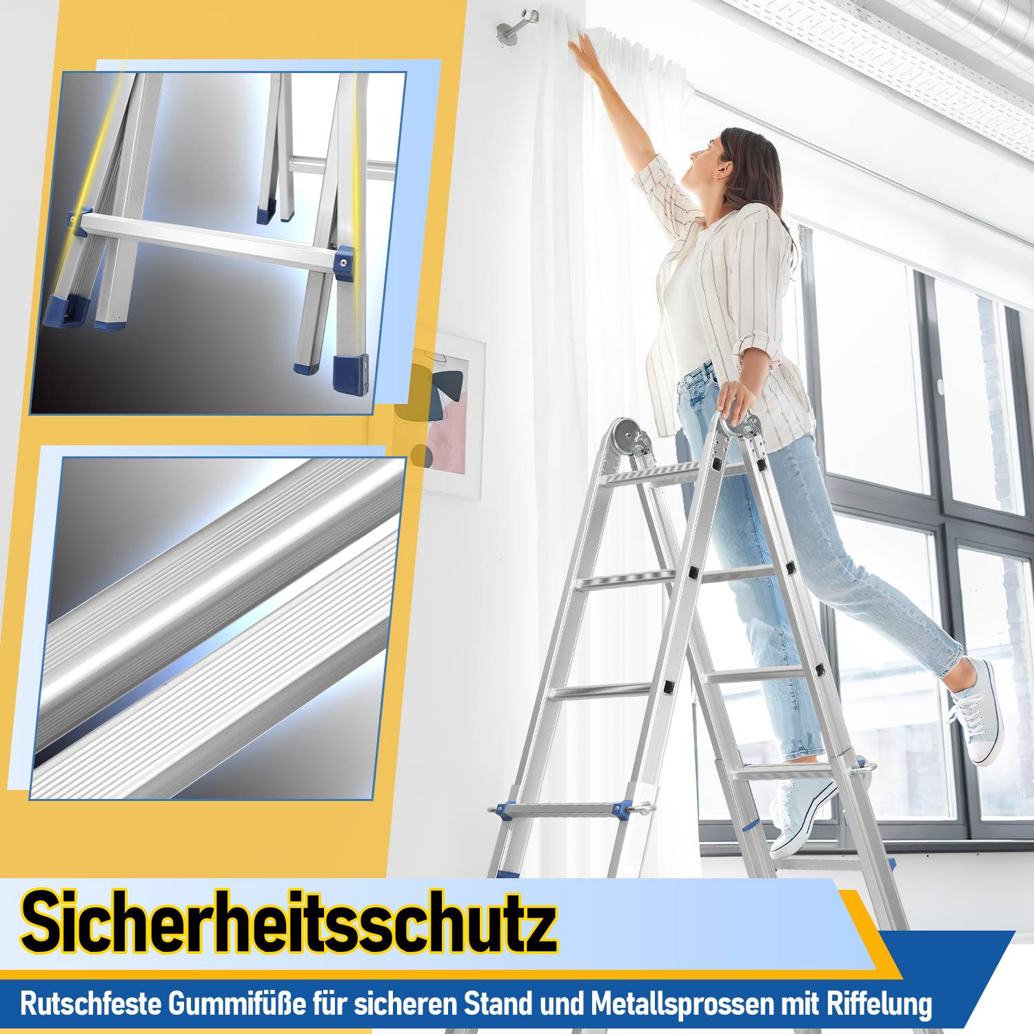 Mehrzweckleiter 4x4 Alu Multifunktionsleiter Teleskopleiter 402cm Silber bis 150kg