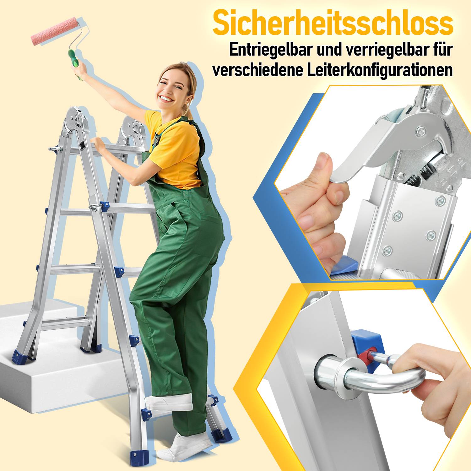 Mehrzweckleiter 4x4 Alu Multifunktionsleiter Teleskopleiter 402cm Silber bis 150kg