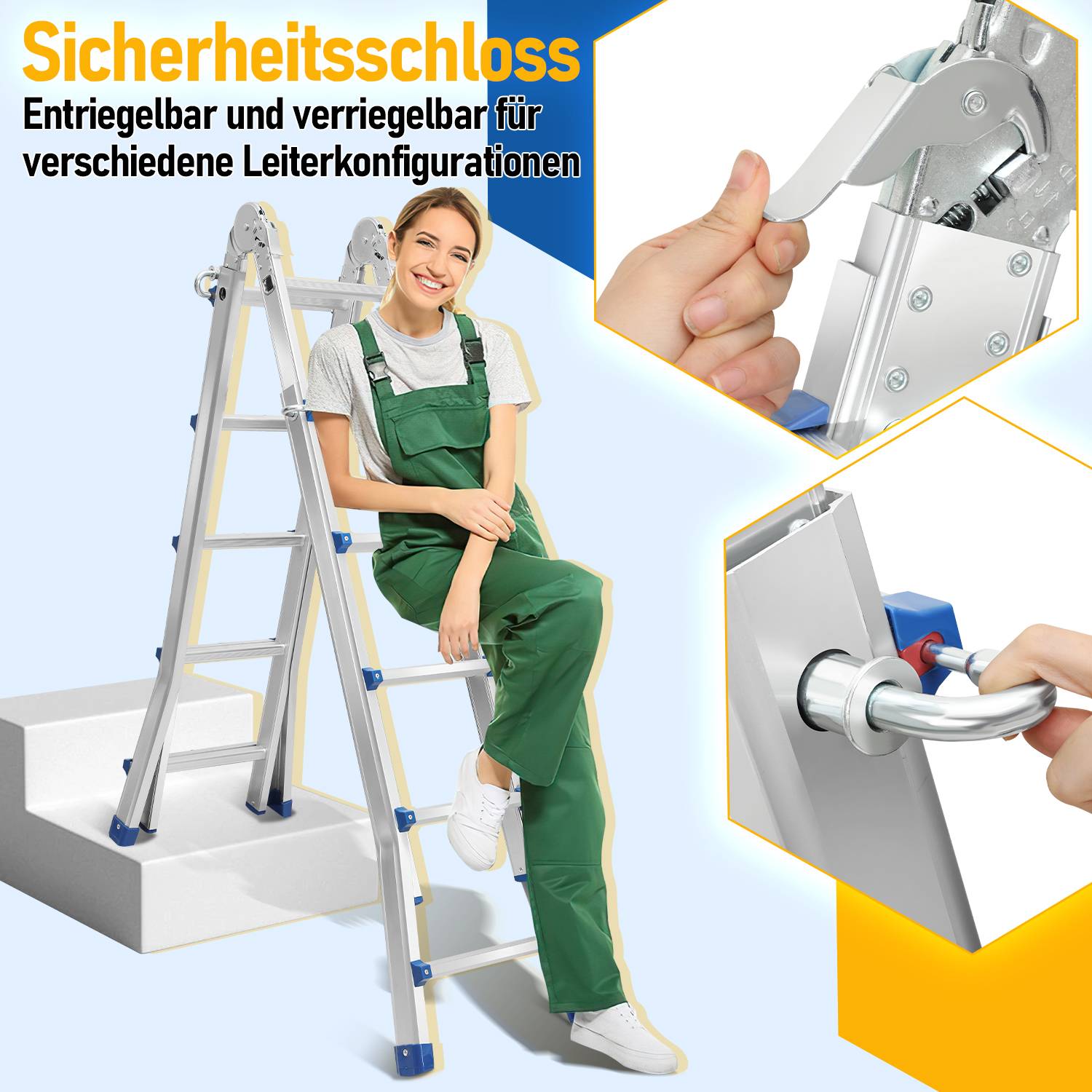 Teleskopleiter Alu Leichtgewicht 4x5 Ebene Silber multifunktion Multifunktionsleiter Mehrzweckleiter Ausziehbare aus Hochwertigem Aluminium Belastba