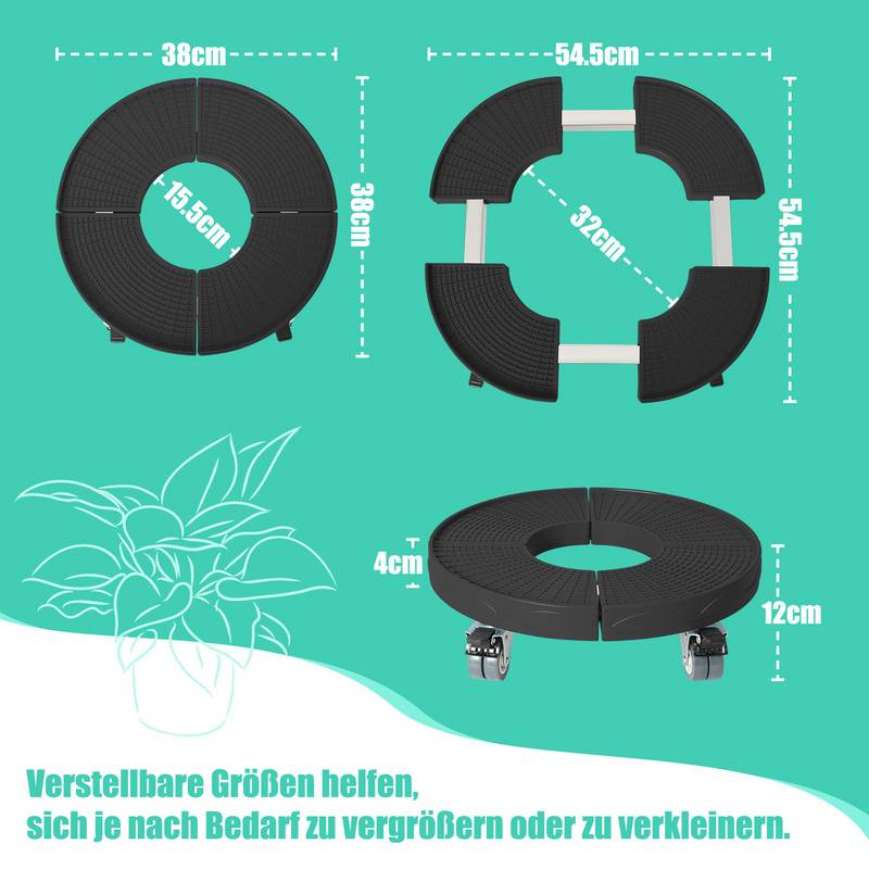 Pflanzenroller Blumenroller Untersetzer Mobiler Rollbrett bis ca. 200kg Schwarz