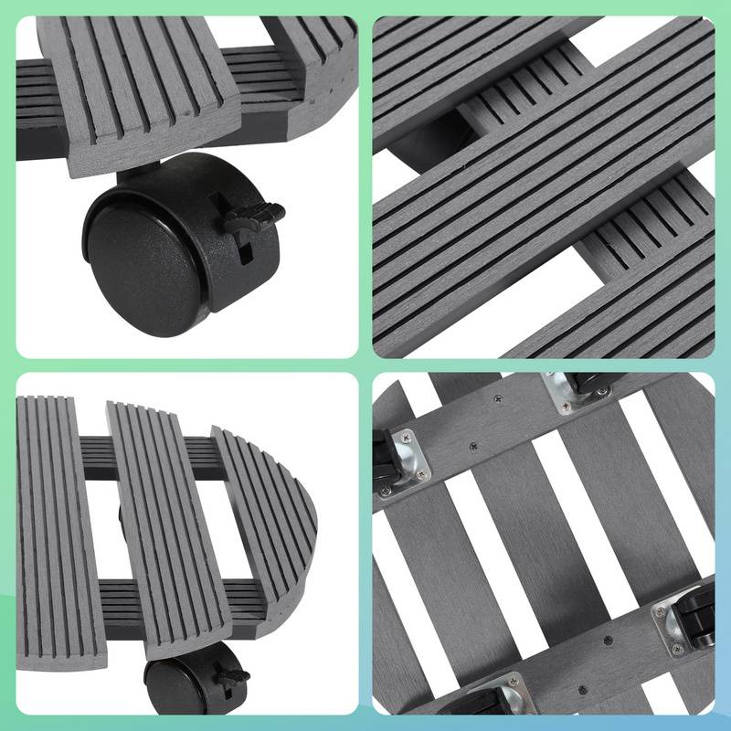 2x Pflanzenroller WPC Blumenroller Blumentopfuntersetzer Rollbrett Grau Rund