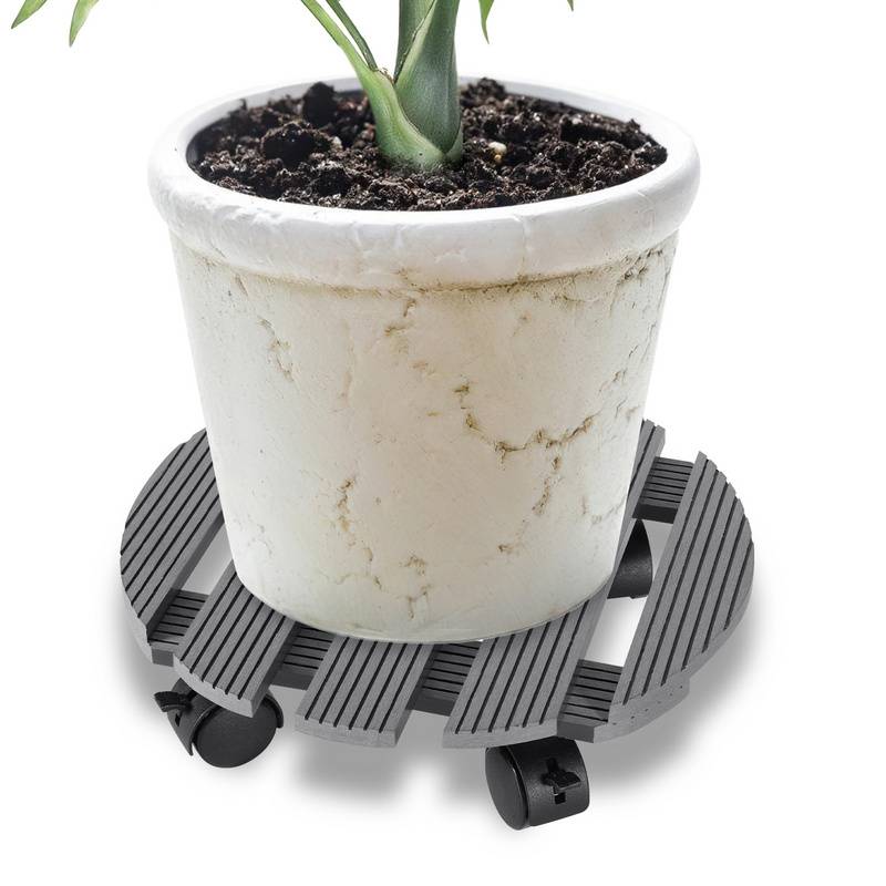 2x Pflanzenroller WPC Blumenroller Blumentopfuntersetzer Rollbrett Grau Rund