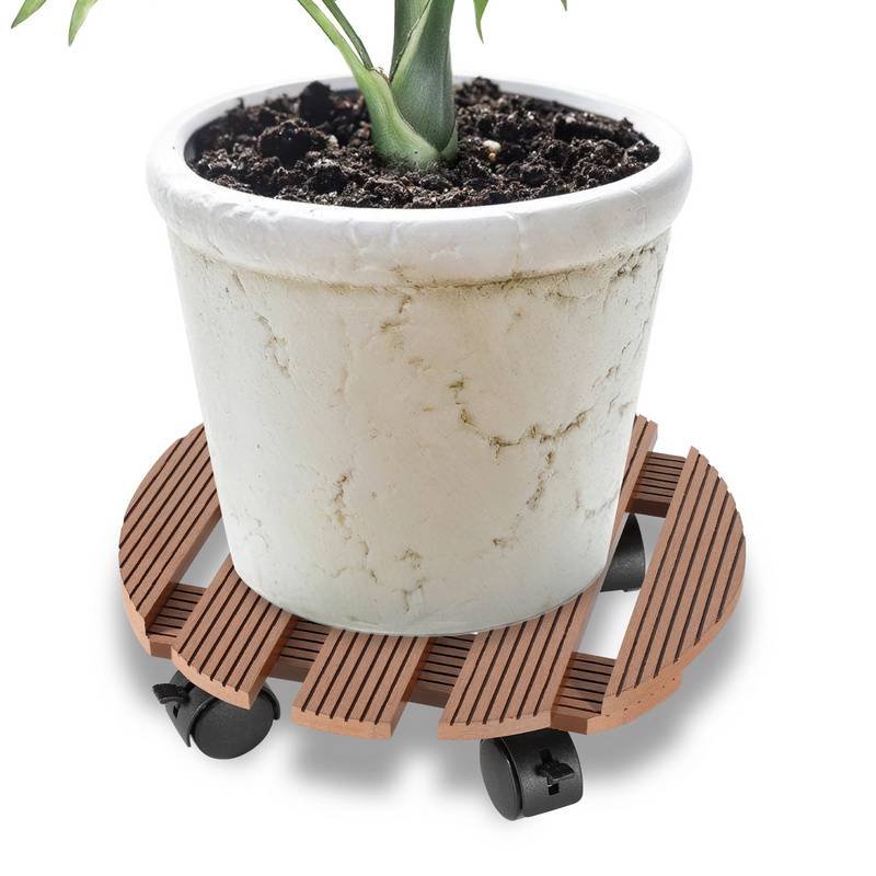 2x Pflanzenroller WPC Blumenroller Blumentopfuntersetzer Rollbrett Braun Rund