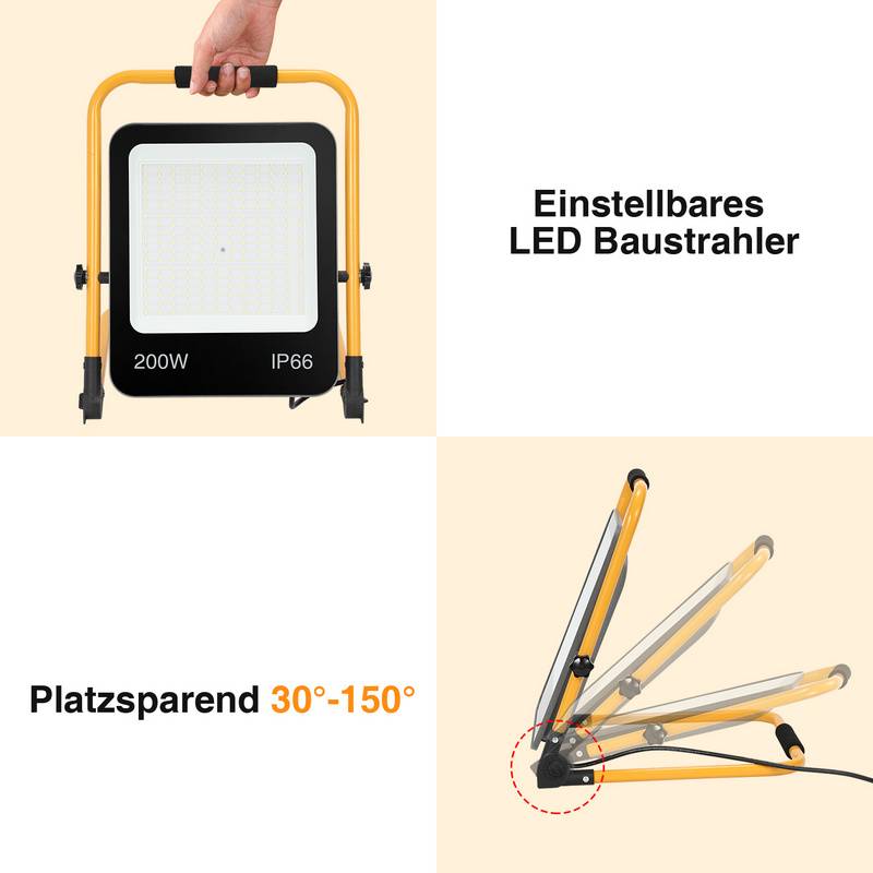 LED Baustrahler Fluter stativ IP66 Wasserdicht LED Fluter Arbeitsscheinwerfer für Garten 200W