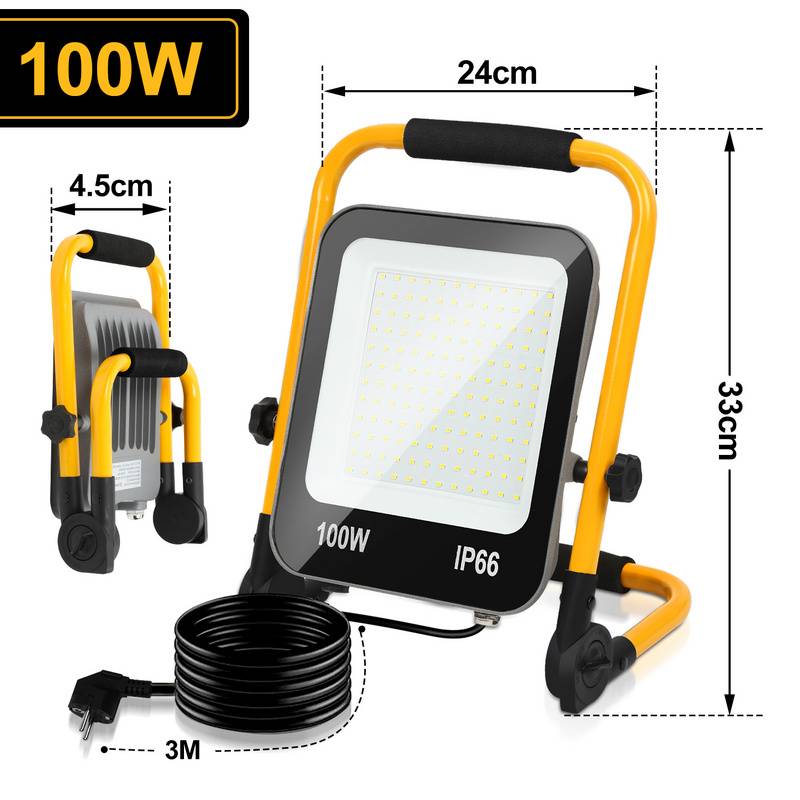 LED Baustrahler Fluter stativ Arbeitsleuchte 6000K LED Fluter Arbeitsscheinwerfer IP66 100W