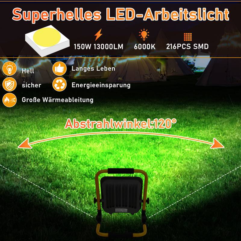 LED Baustrahler Fluter stativ Arbeitsleuchte 6000K LED Fluter Arbeitsscheinwerfer IP66 150W