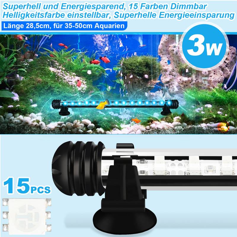 28,5 cm LED Aquarium Lampe Tank Leuchte RGB Dimmbar Unterwasser Beleuchtung mit Fernbedienung