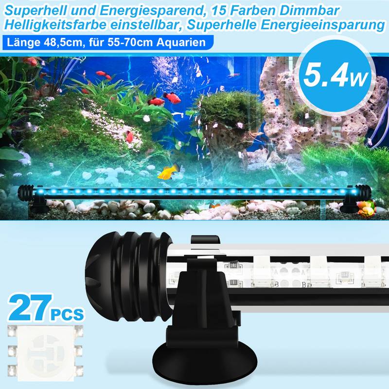 48.5cm LED Aquarium Lampe Tank Leuchtet Unterwasser Beleuchtung Dimmbar 3 Lichtmodi mit Timer,mit Fernbedienungen,IP67