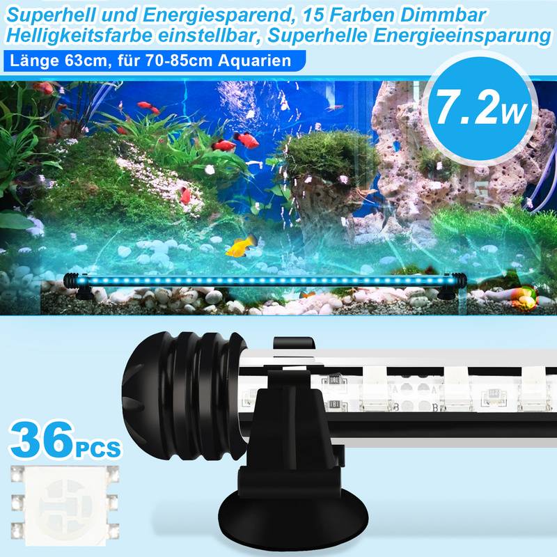 63 cm LED Aquarium Lampe Tank Leuchte RGB Dimmbar Unterwasser Beleuchtung mit Fernbedienung