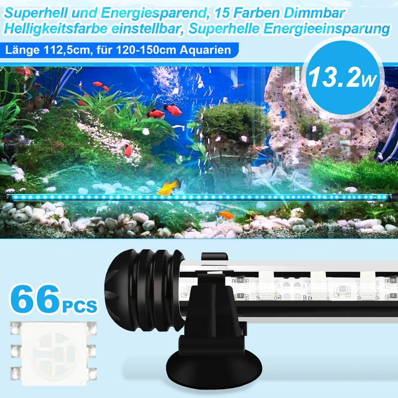112.5cm LED Aquarium Lampe Tank Leuchtet Unterwasser Beleuchtung Dimmbar 3 Lichtmodi mit Timer,mit Fernbedienungen,IP67