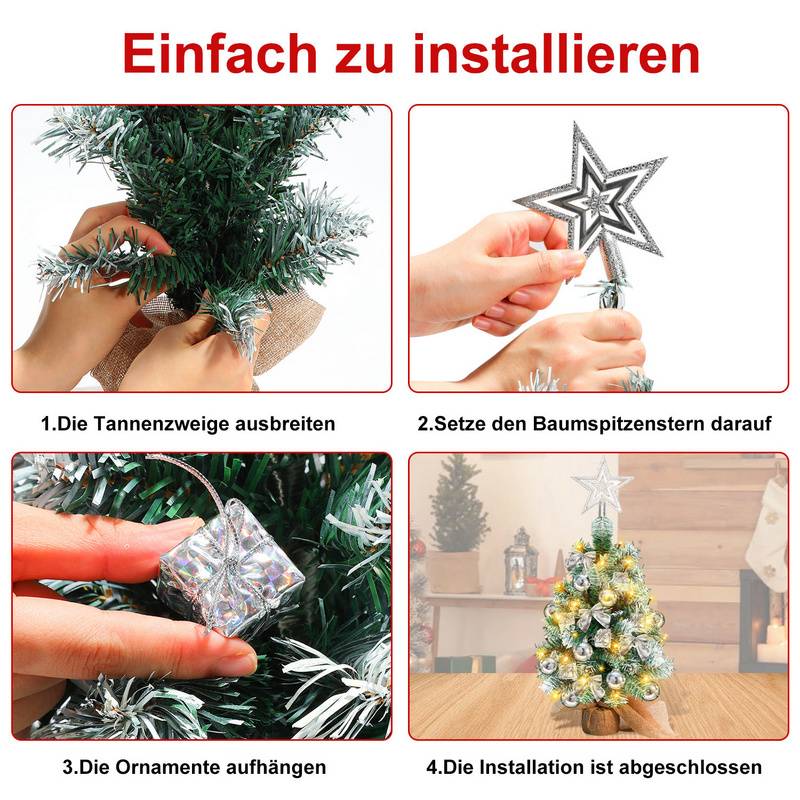 Mini Weihnachtsbaum mit 30 warmweiß LEDs 8 Licht Modi,Tannenbaum mit Stern-Baumspitze und Deko Batterie betrieben,Advent, Weihnachten,Silber