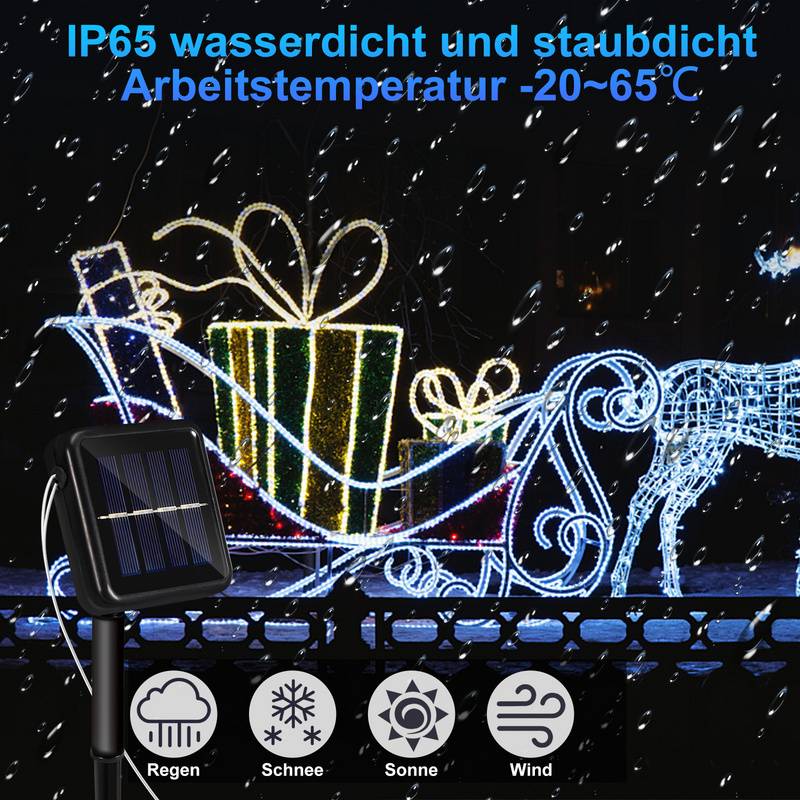 22 M Solar Lichterkette Lichtschlauch LED Lichterkette 8 Lichtmodi Party Garten Innen Außen Deko Weihnachtsbeleuchtung