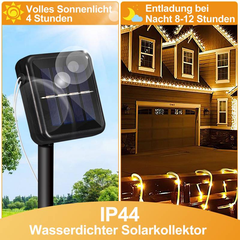 32 M Solar Lichterkette Lichtschlauch LED Lichterkette 8 Lichtmodi Party Garten Innen Außen Deko Weihnachtsbeleuchtung