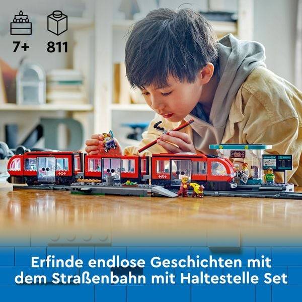 LEGO City Straßenbahn mit Haltestelle, Bauspielzeug für Kinder 60423