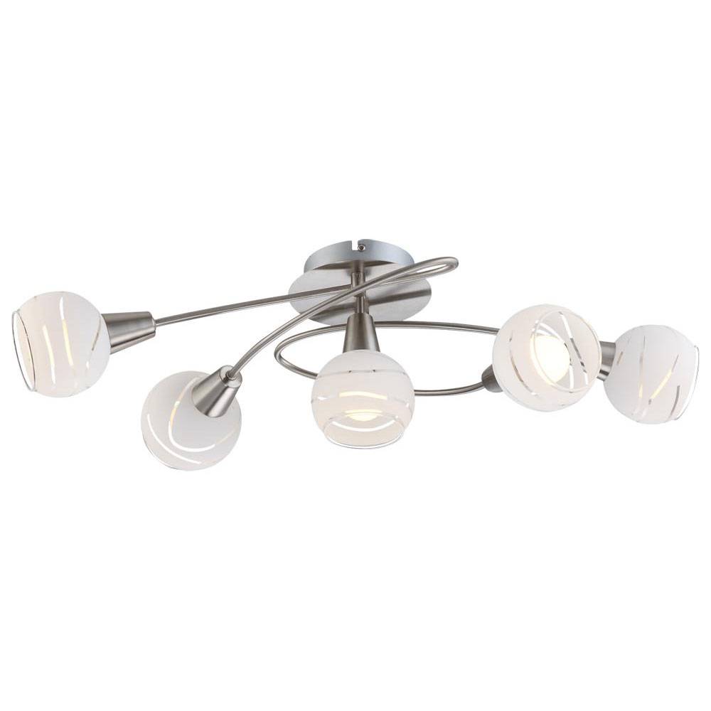 Deckenlampe Wohnzimmerleuchte Esszimmerlampe Deckenleuchte Küchenlampe, Metall Glas nickel-matt opal, 5 Flammig E14, LED 4,5W 470Lm 3000K warmweiß
