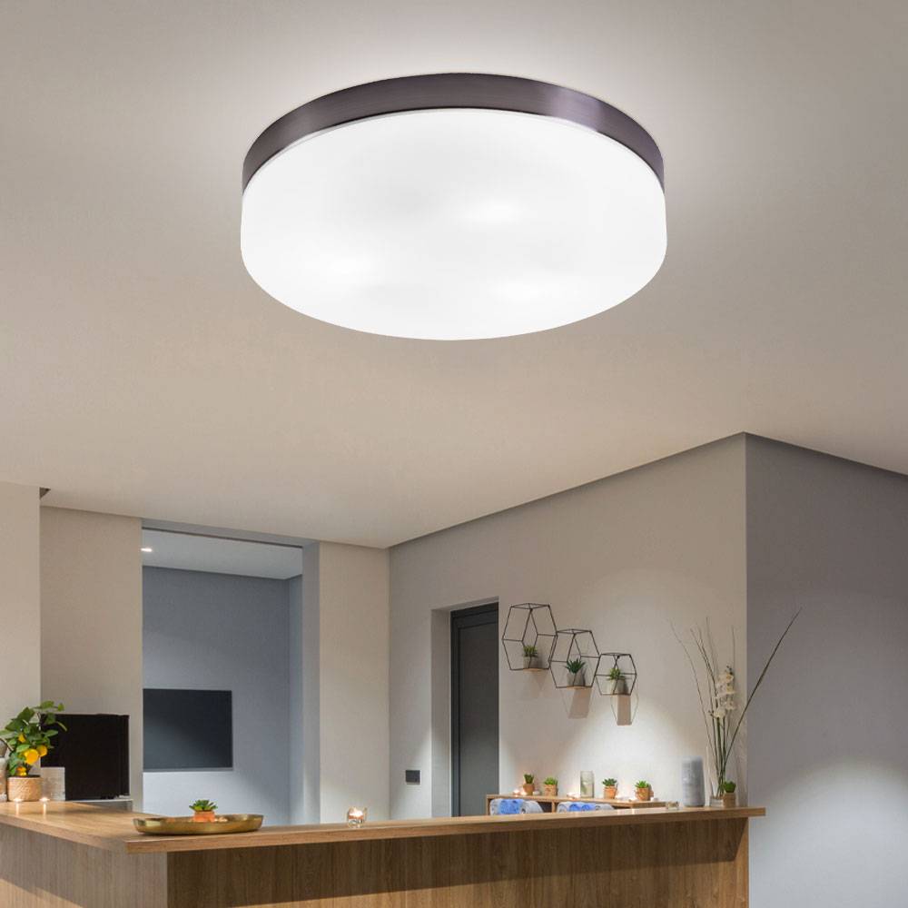 Deckenleuchte 3-Flammig Wohnzimmerlampe Decke Glas weiß Deckenlampe Metall, nickel-matt rund, 3x LED 4W 320Lm warmweiß, DxH 30x6,5 cm