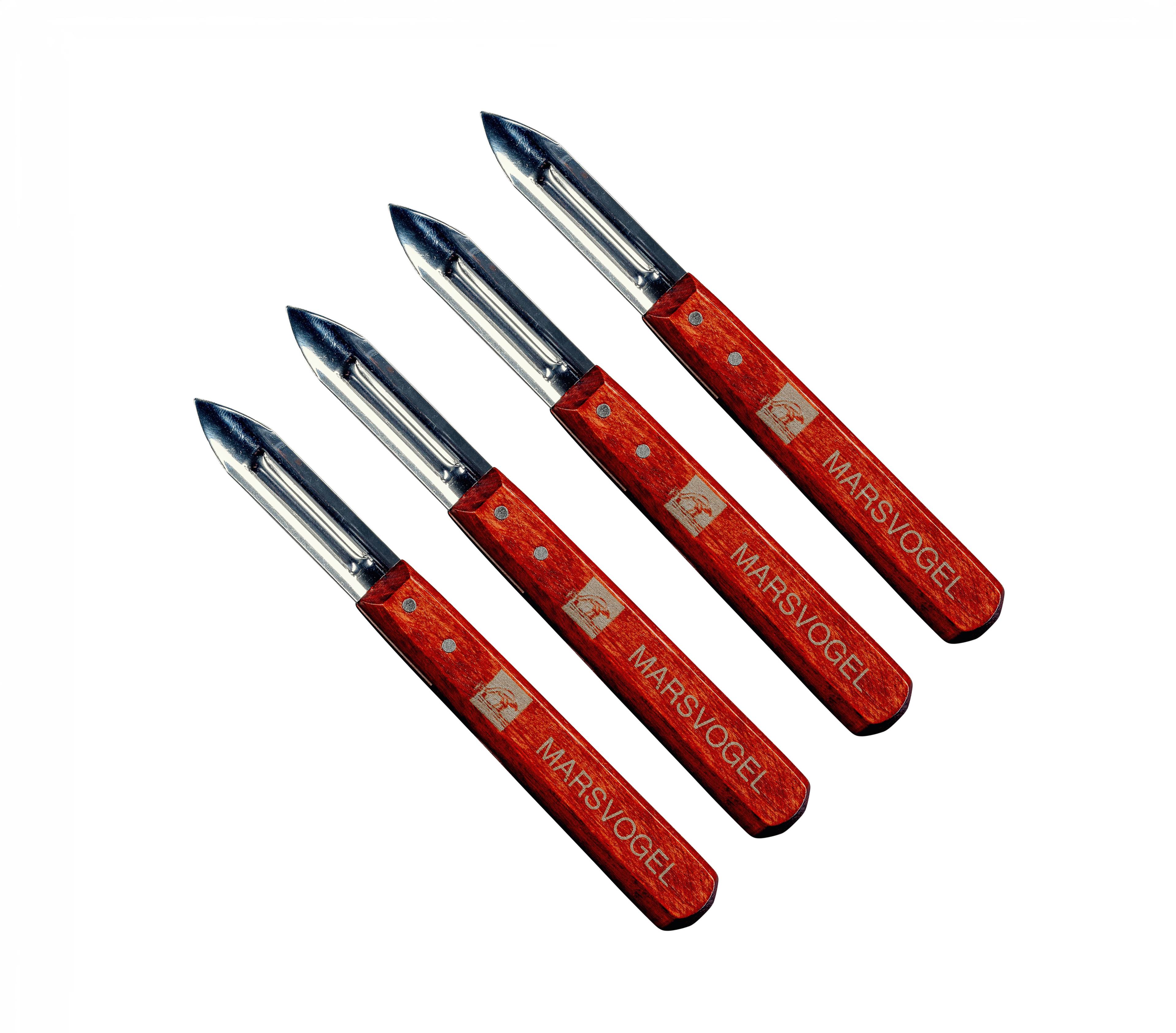 Marsvogel | 4er Set Universal Sparschäler mit Holzgriff | Universalschäler mit 2-schneidiger Edelstahl Klinge | robuster Schäler für Gemüse und O