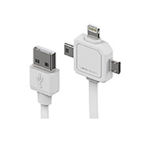 allocacoc Power USB Kabel 9002/UC80CN mit Light ning, Micro-USB und Mini-USB Anschlüssen, weiß