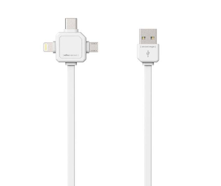 allocacoc 9003WT/USBC15, Power USB Kabel mit USB-C, Light ning und Micro-USB Anschlüssen, Weiss